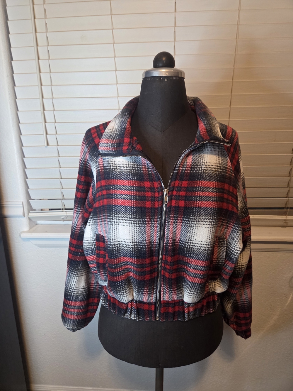 HYFVE Red Black White Plaid Bomber Jacket